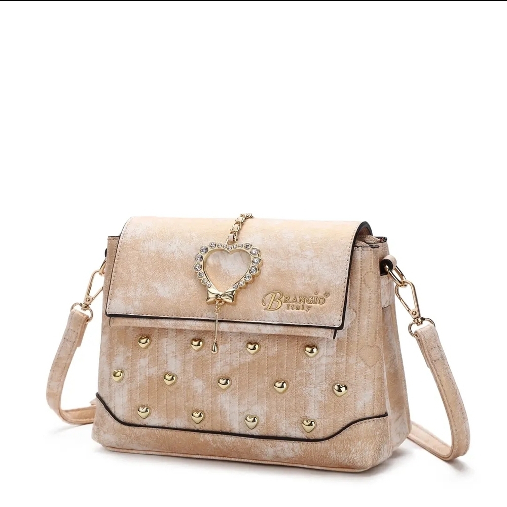 Beige Shoulder Bag with Gold Accents